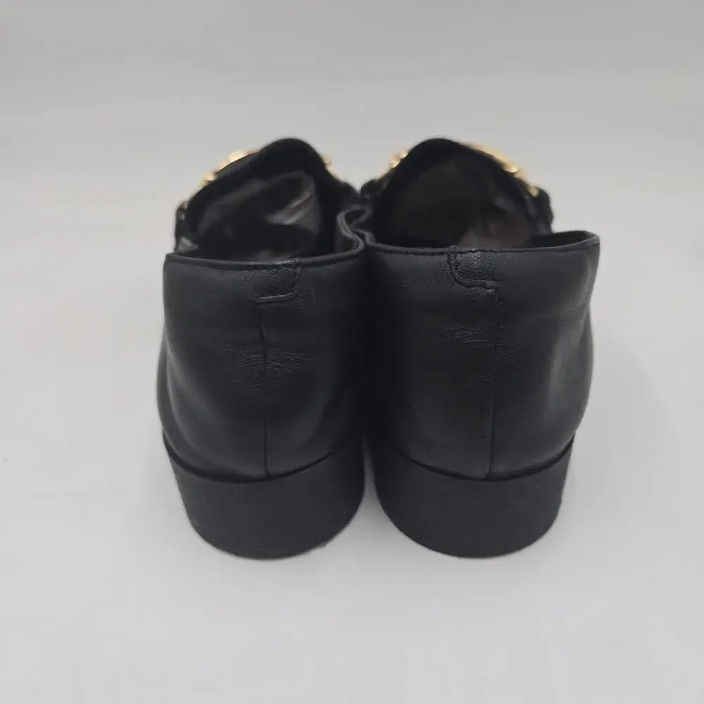 Clarks Womens Pure Block Leather Loafers 9.5 Black Gold Horsebit Comfort Classic
